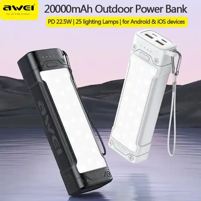 Awei P175K 20000mah 22.5w Portable Power Supply Power bank With Strong Flashlight